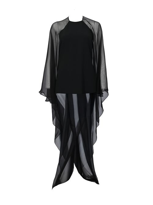 Blusa asimmetrica bianca in cady stretch con maniche in chiffon Nero ALBERTA FERRETTI | A0220 51340555